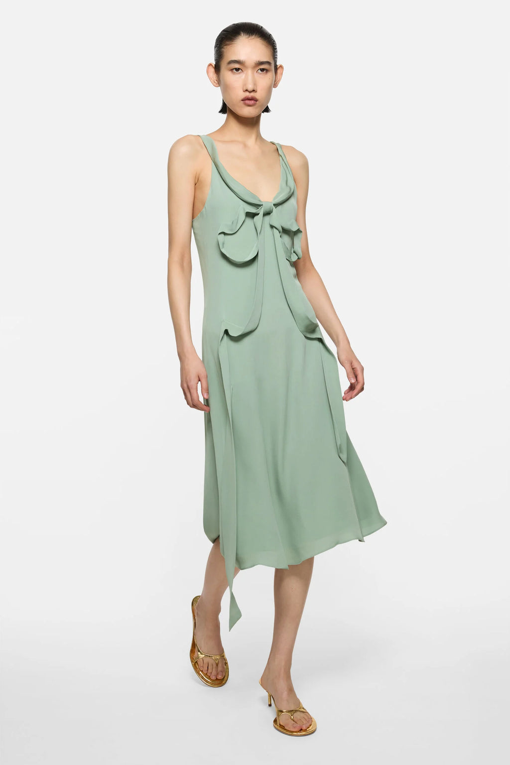 Silk midi dress with bow