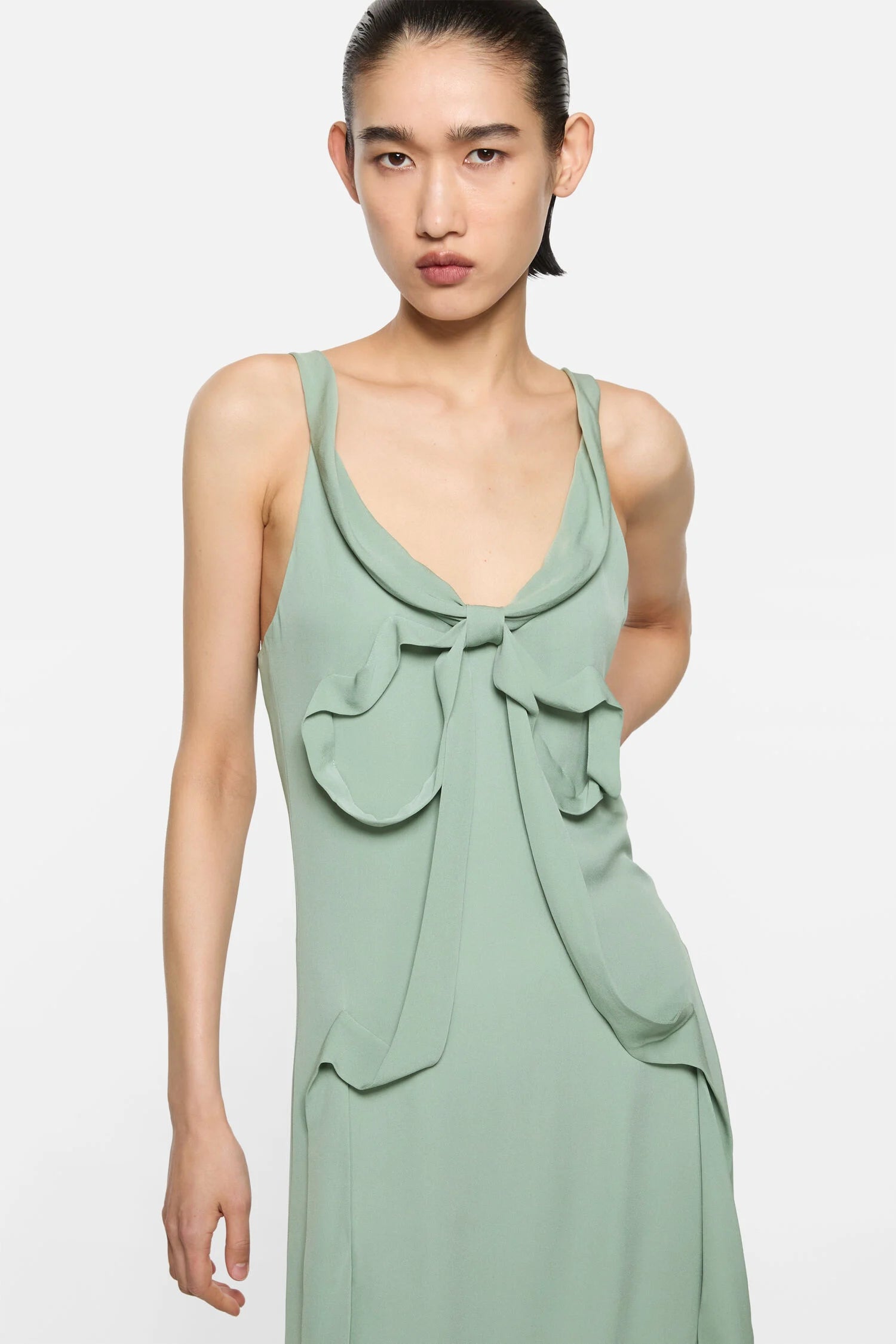 Silk midi dress with bow