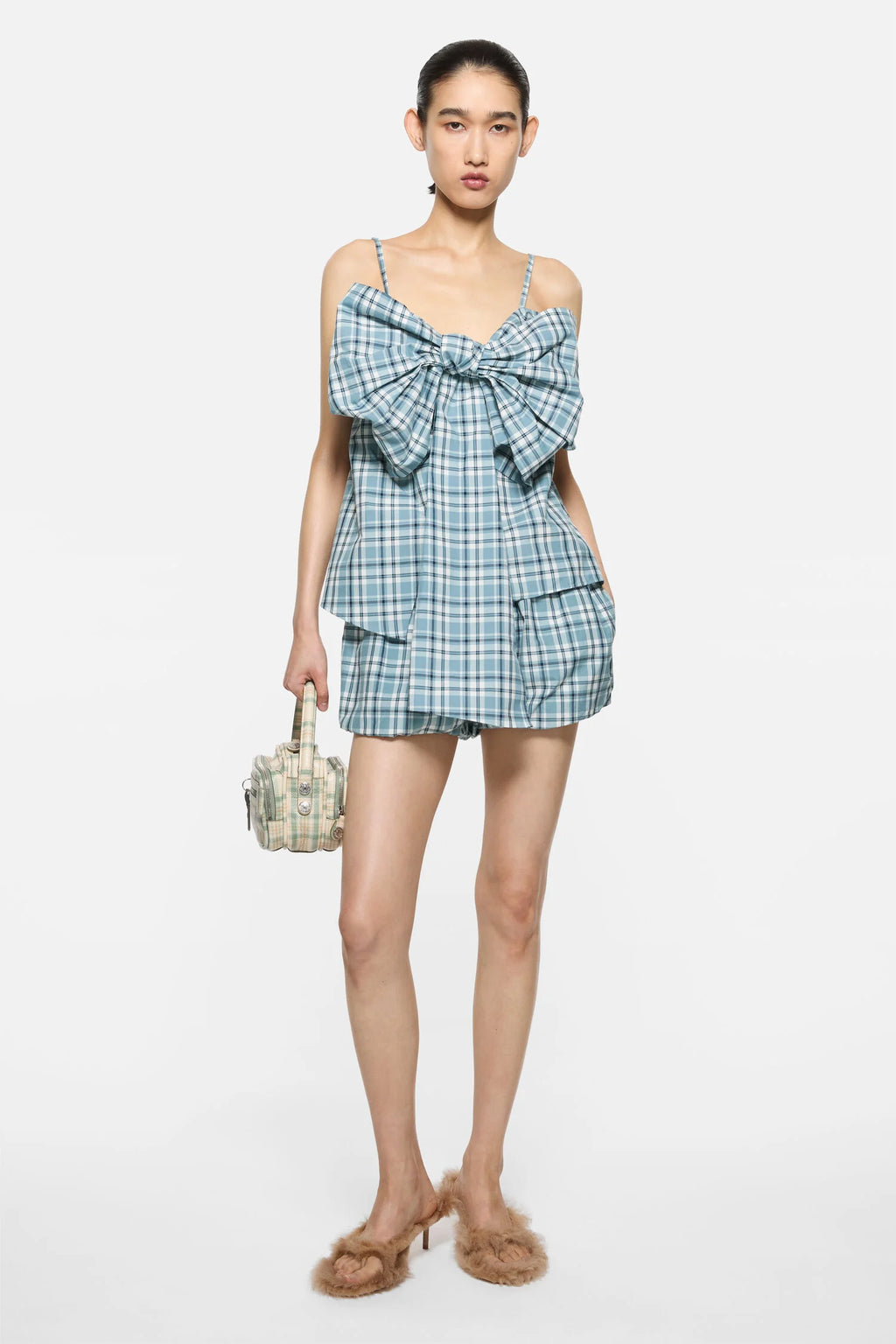 Gathered check shorts