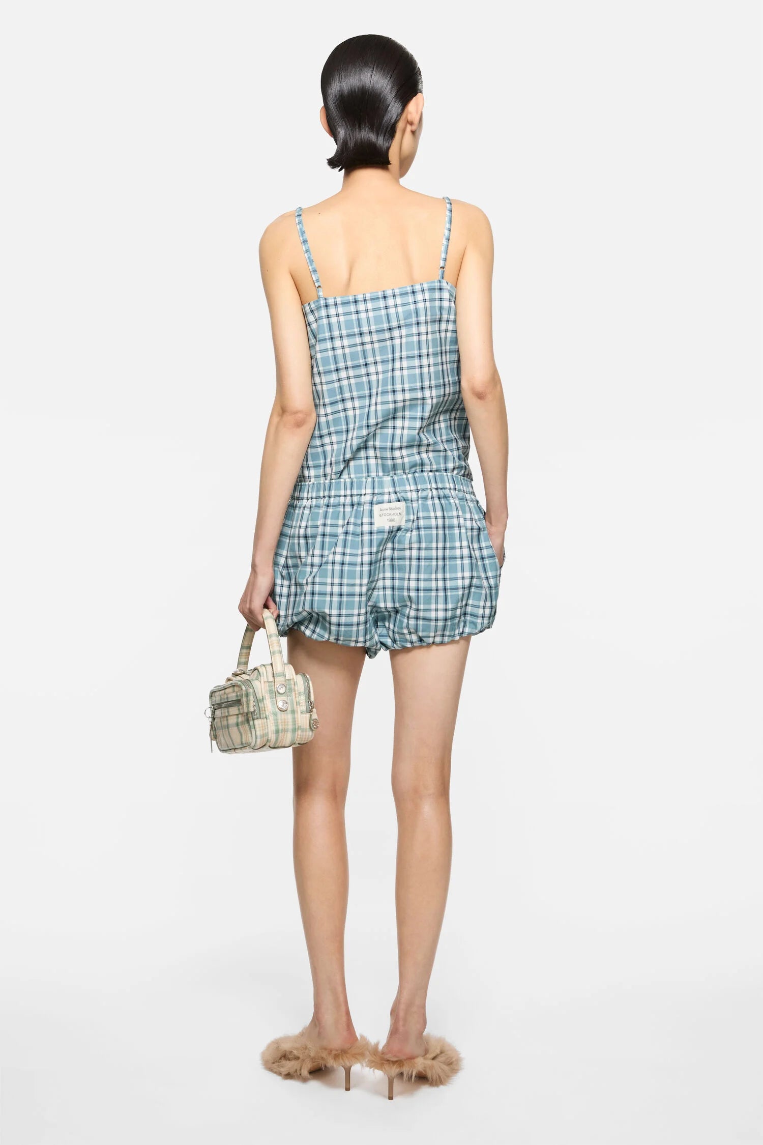 Gathered check shorts