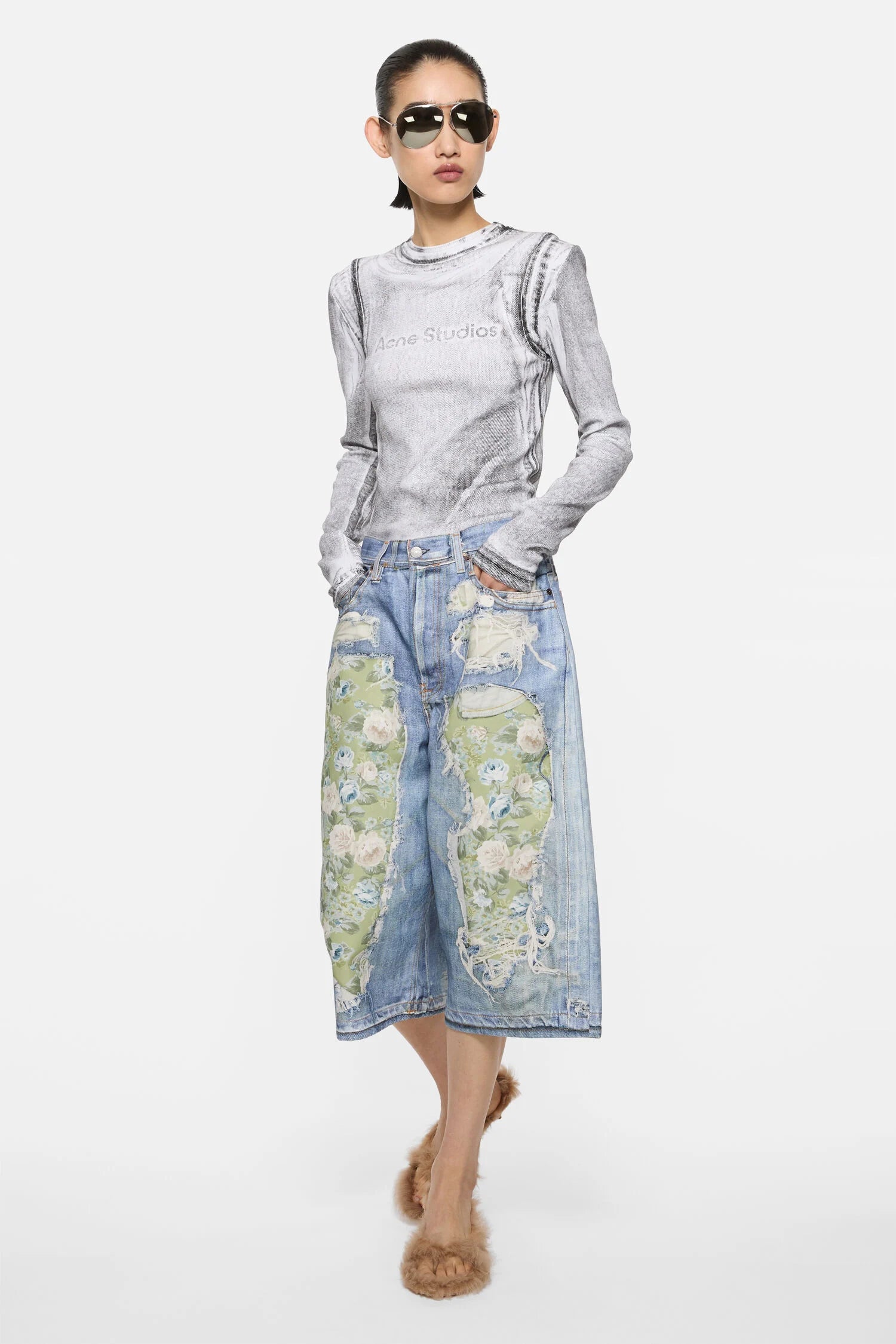 Trompe-l’œil denim shorts
