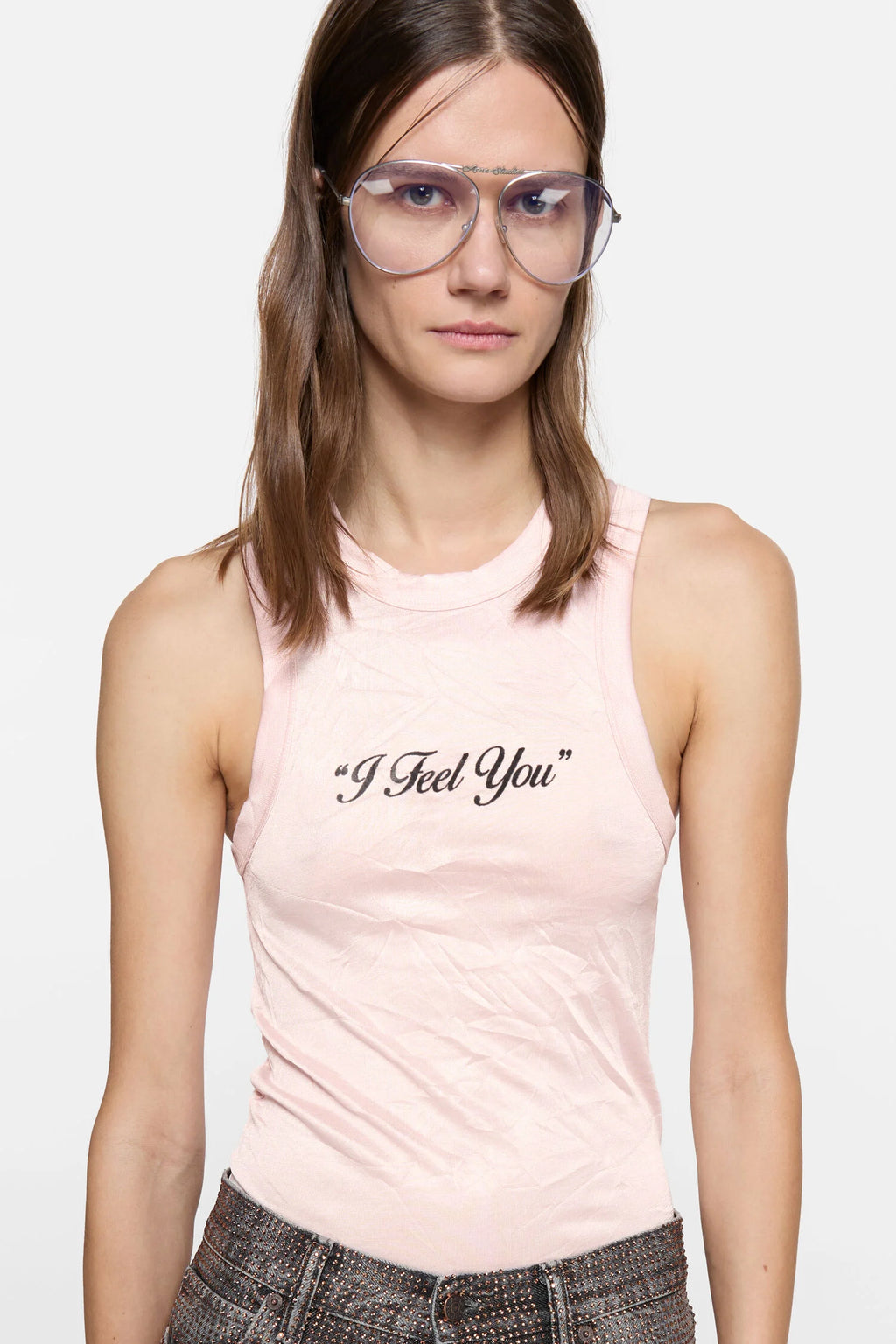 Crinkled printed tanktop