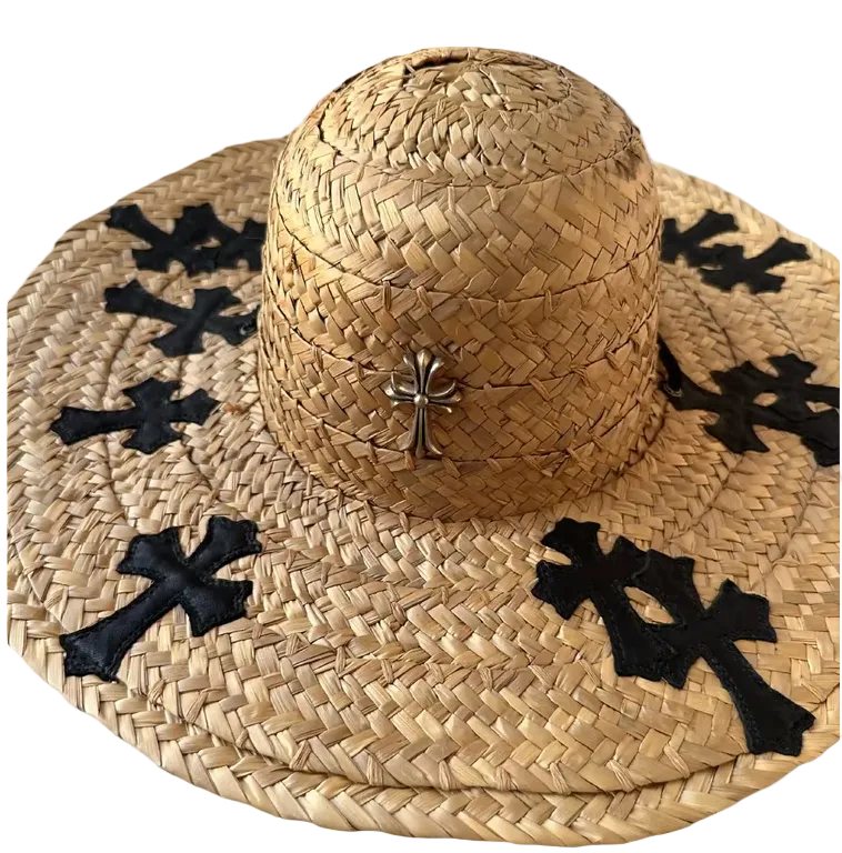 Chrome Hearts Cross Patch Thatched Beach Hat, Top