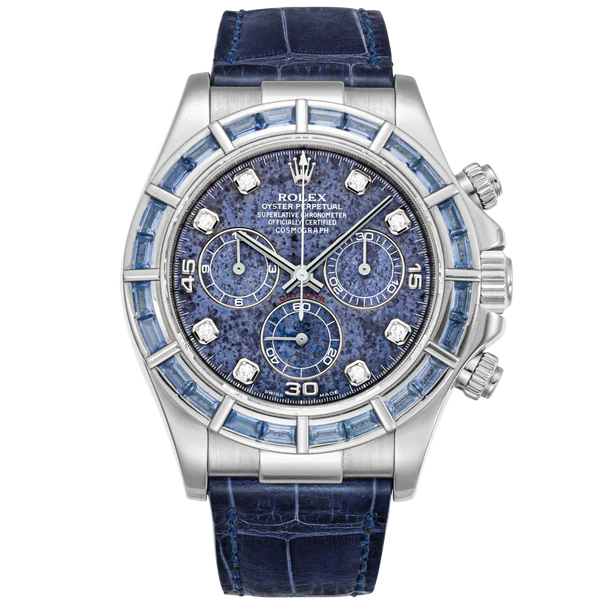 Rolex Daytona Ref. 116589SACI ⁠White Gold Baguette Bezel Sodalite Diamond Dial on Leather