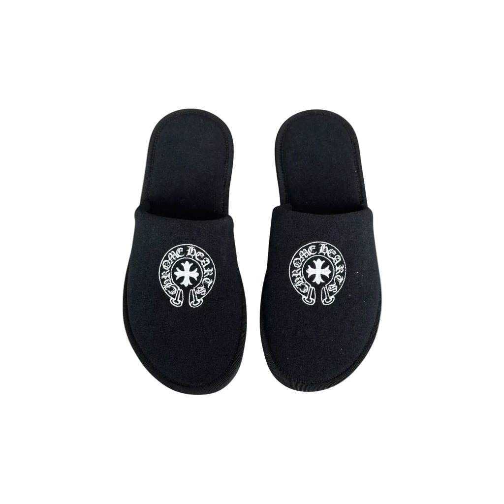 Chrome Hearts Cross Horse Shoe Logo Black Slippers