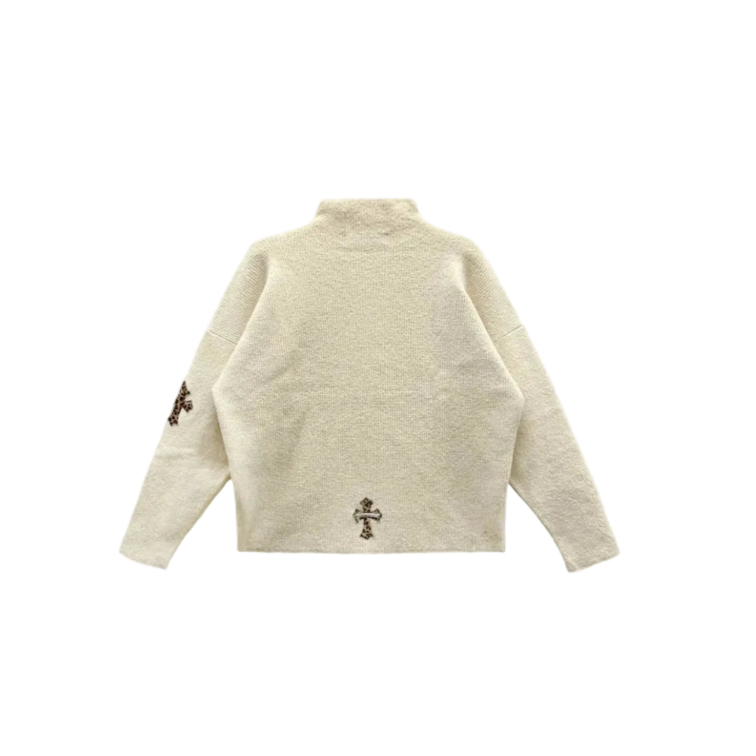 Chrome Hearts Knitted Cross Patch Sweater Cream Leopard