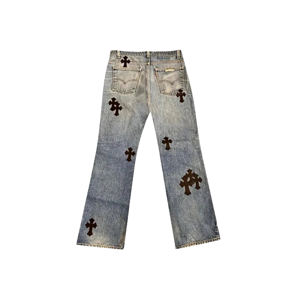 Chrome Hearts Made to Order Cross Carpenter Pants, Washed Blue and Black