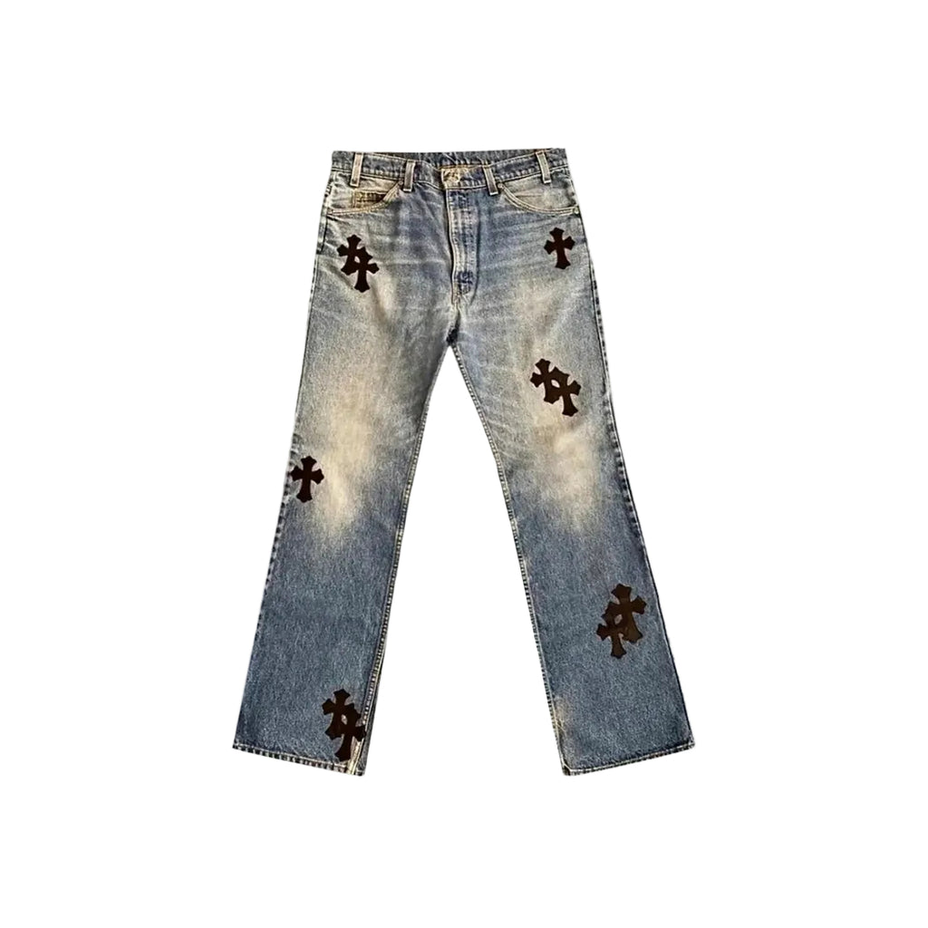 Chrome Hearts Made to Order Cross Carpenter Pants, Washed Blue and Black