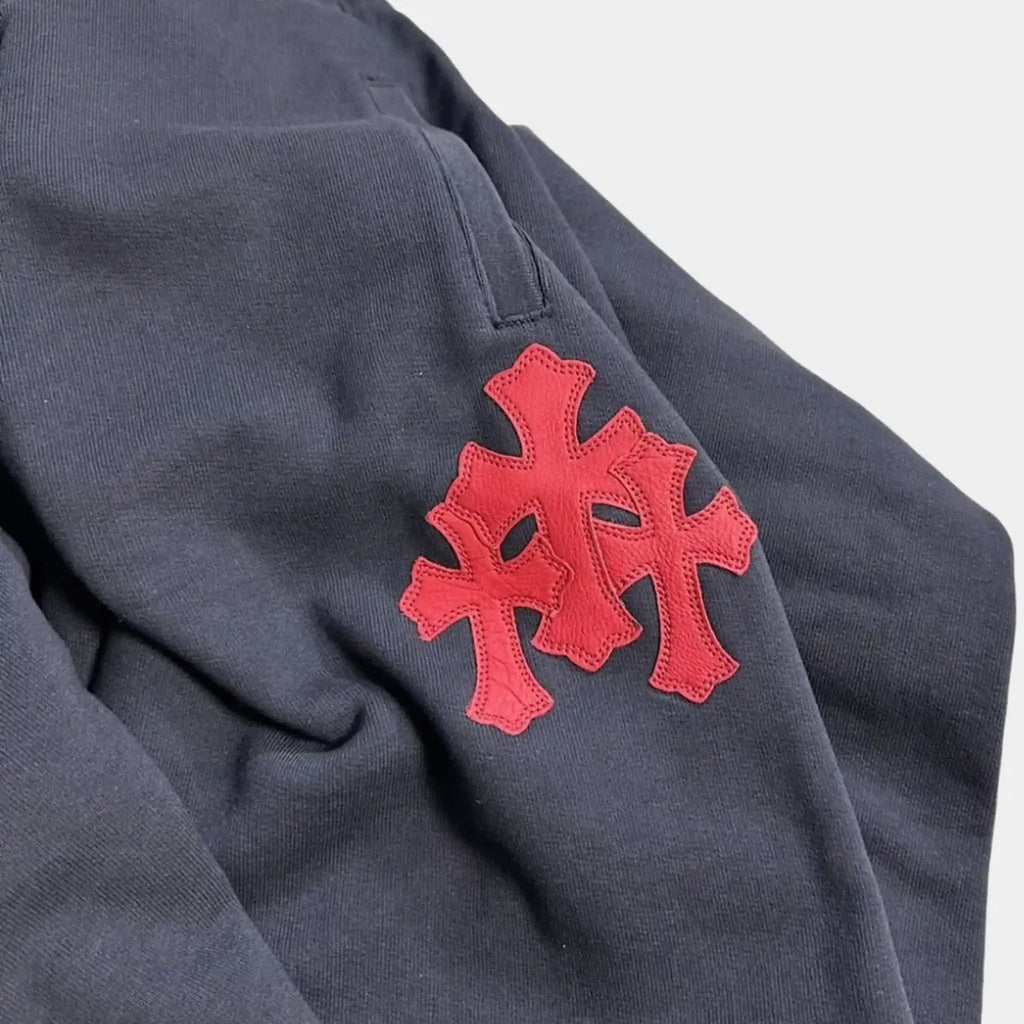 Chrome Hearts Triple Cross Logo Sweatpants, Navy Red